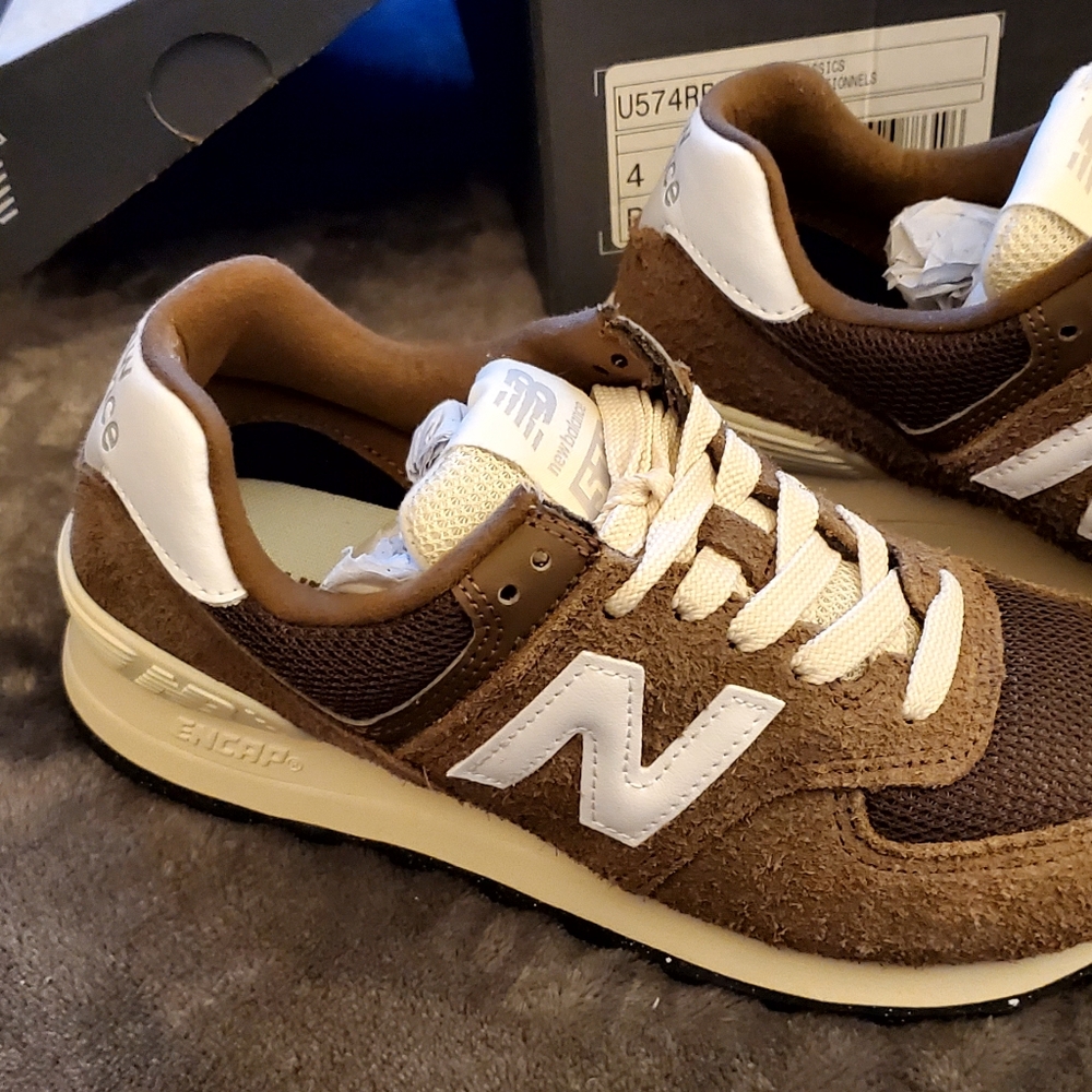 New Balance Men's Brown and White Sneakers